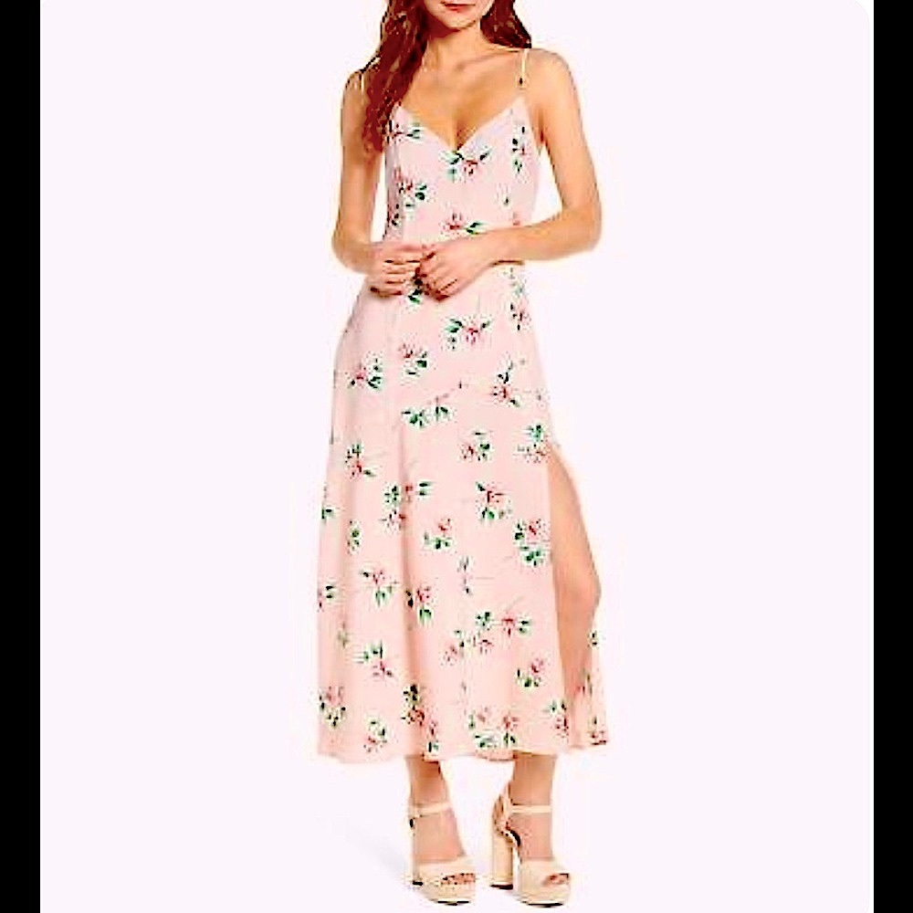 NWT Lush Women's V-Neck Midi Blush Wine Floral Dress Sz S